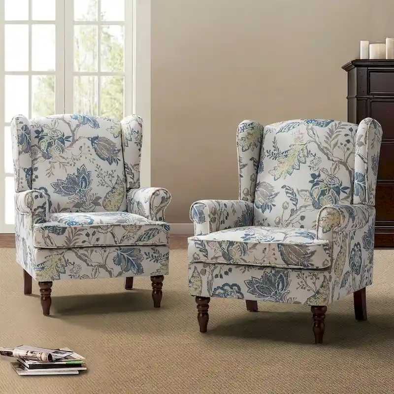 Traditional Fabric-Upholstered Armchairs (Turned Wood Legs, Set of 2)