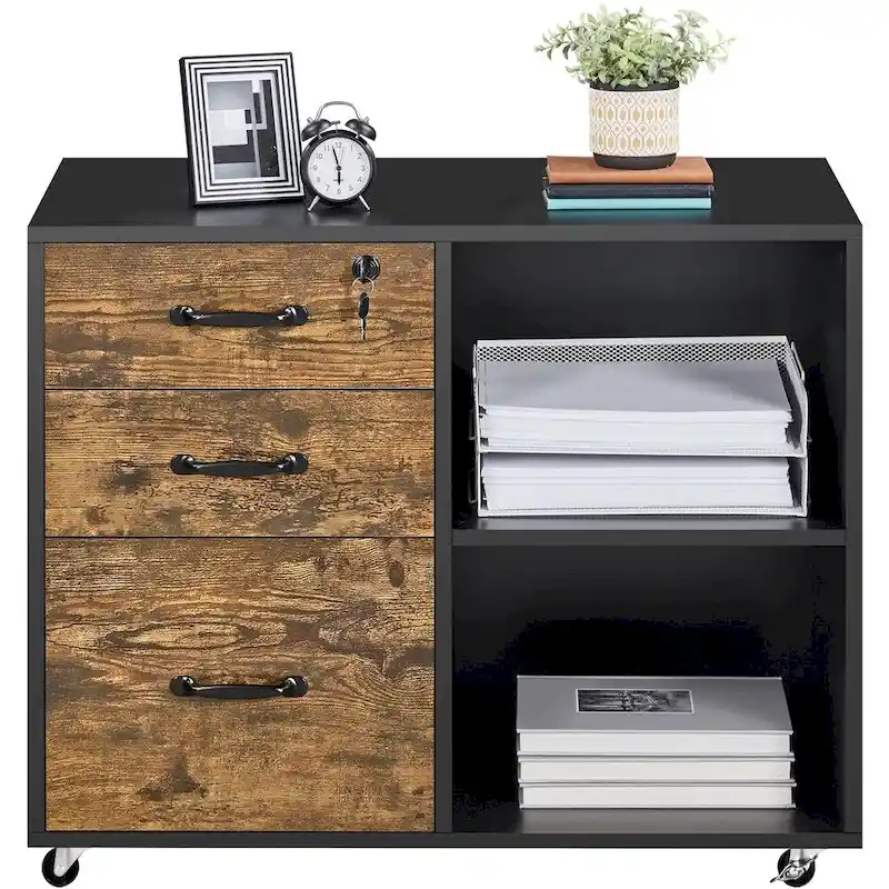 Rolling File Cabinet on with 3 Drawers and 2 Shelves