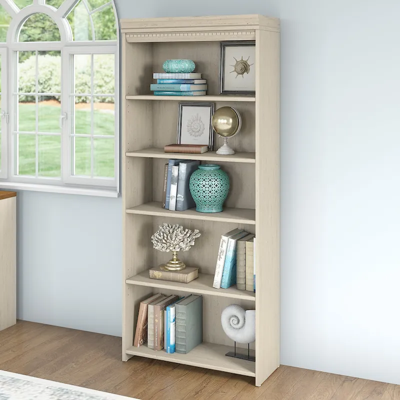 Fairview Antique White 5-shelf Bookcase - Antique - 29.57L x 12.09W x 68.94H