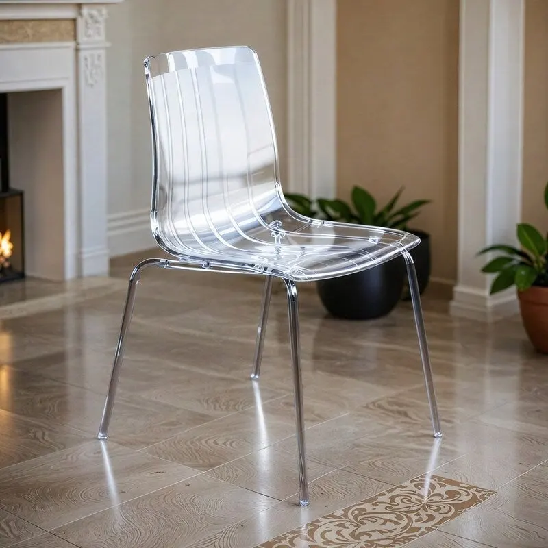 Ralph Acrylic Plastic Dining Chair (Set of 2) Chrome Metal Legs Modern Transparent Accent Side Chair for Dining Room & Kitchen