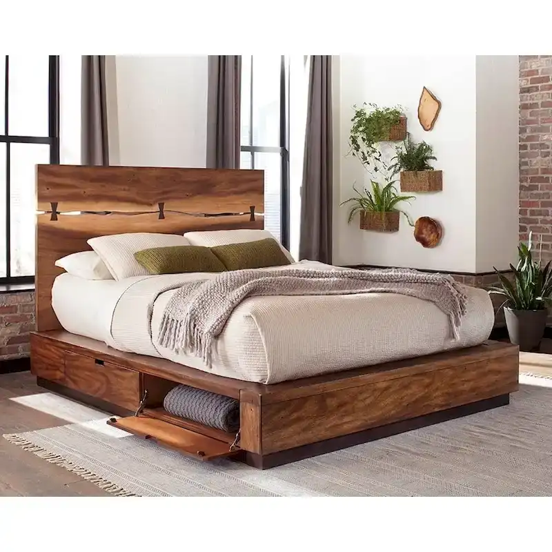 Smokey Walnut and Coffee Bean Storage Platform Bed