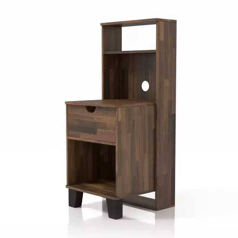 Loreman 1 Drawer Nightstand Light Hickory - miBasics: Transitional Modern Storage with Open Shelf & Cable Management