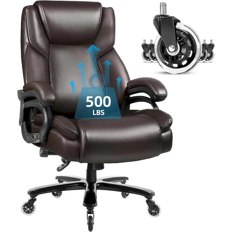 Big and Tall Executive Office Chair, 500LBS Adjustable Lumbar Support Ergonomic Chair with High Back PU Leather Computer