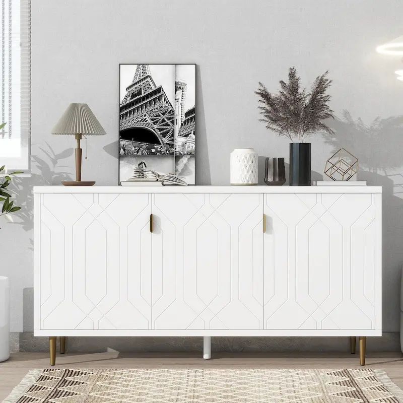 Modern TV Stand for TV up to 70 inch, Console Table with Adjustable Shelves,Storage Sideboard Cabinet for Living Room