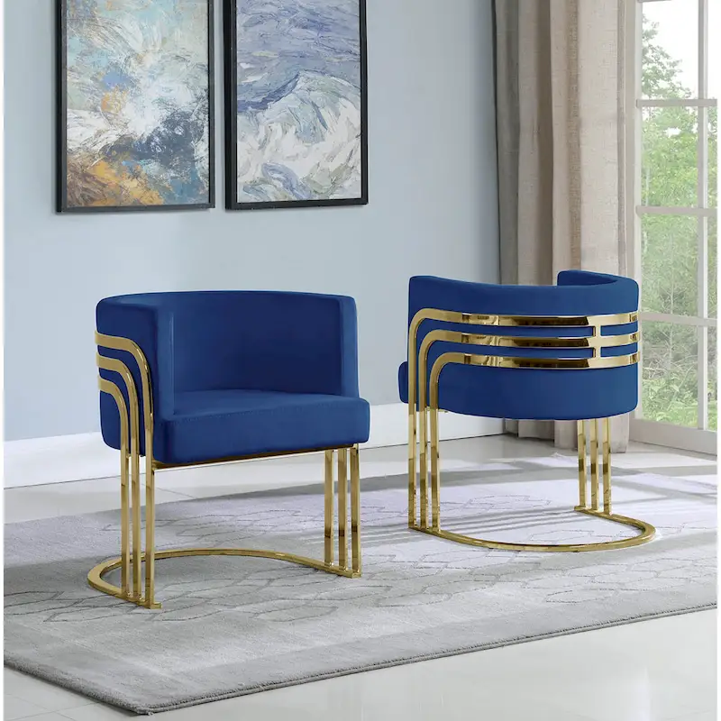 Navy Blue / Black / Beige / Dark Gray Velvet Barrel Accent Chair with Gold Base for 1 Person